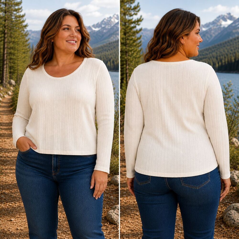 Eddie Bauer Perfect Pointelle Long Sleeve Shirt XXL 2XL REG Ivory Soft Layering